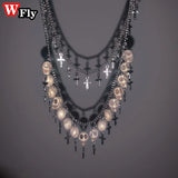 Gothic Women Cross Skull Choker Necklace Halloween Punk Bone Retro Jewelry