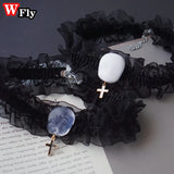 Y2K Gothic Mask Cross Choker Necklace Halloween Lolita Cosplay Lace Chain
