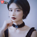 Y2K Gothic Mask Cross Choker Necklace Halloween Lolita Cosplay Lace Chain
