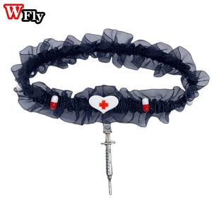 Harajuku Women Girls Cross Syringe Choker Necklace Gothic Lolita