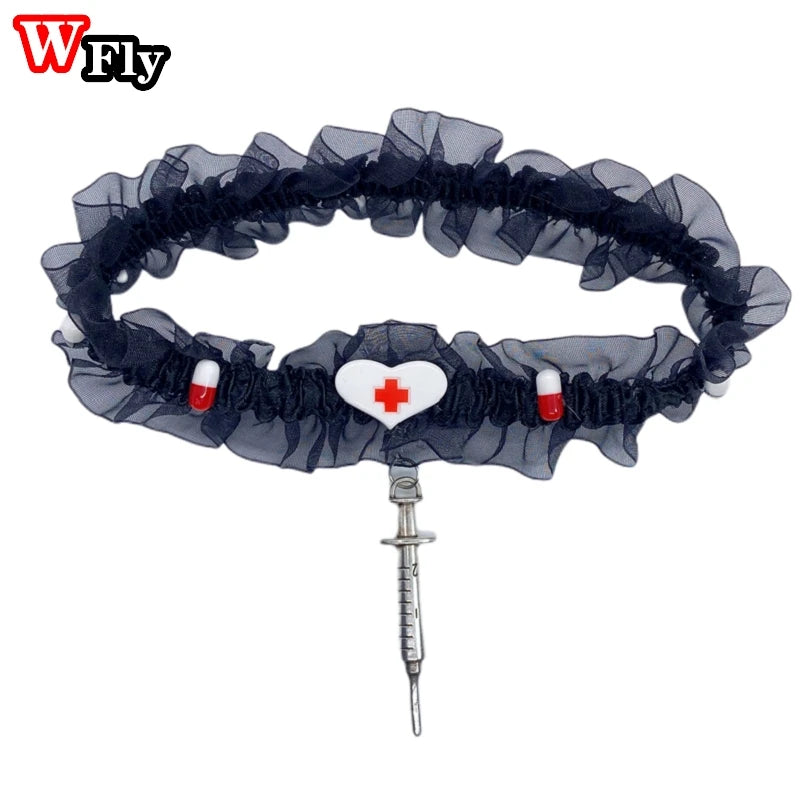 Harajuku Women Girls Cross Syringe Choker Necklace Gothic Lolita