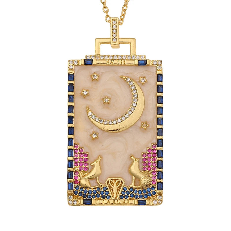 Y2K Hip Hop Tarot Cards Zircon Pendant Necklace
