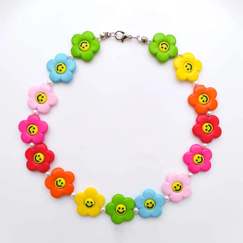 Y2K Jewelry Candy Flower Smiley Necklace Women Vintage Charm 90s