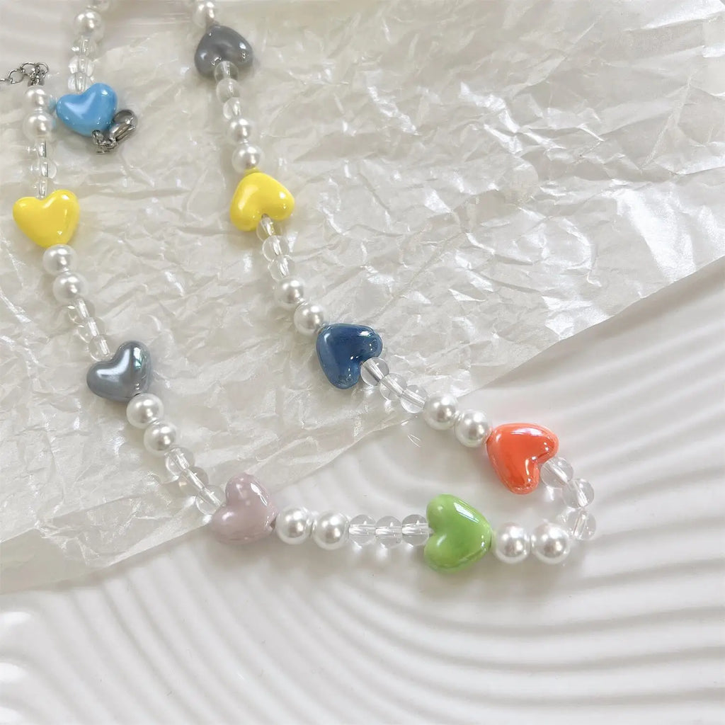 Y2K Jewelry Candy Peach Heart Necklace Vintage 90s Gift