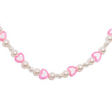 Y2K Pink Pearl Heart Necklace for Girls
