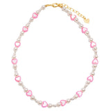 Y2K Pink Pearl Heart Necklace for Girls