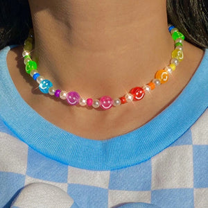 Y2K Jewelry Candy Smile Necklace Harajuku Vintage Pearl Charms 90s
