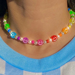 Y2K Jewelry Candy Smile Necklace Harajuku Vintage Pearl Charms 90s