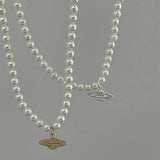 Vintage Crystal Saturn Pearl Choker Necklace for Women