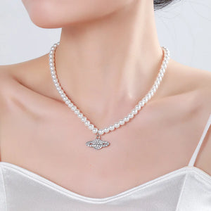 Vintage Crystal Saturn Pearl Choker Necklace
