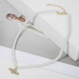 Y2K Crystal Zircon Saturn Pearl Choker Necklace