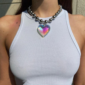 Y2K Colorful Heart Pendant Necklace Vintage Harajuku 90s Party