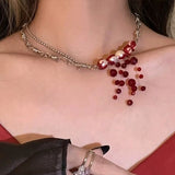Y2K Blood Pearl Thorns Pendant Necklace