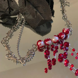 Y2K Blood Pearl Thorns Pendant Necklace