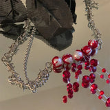 Y2K Blood Pearl Thorns Pendant Necklace