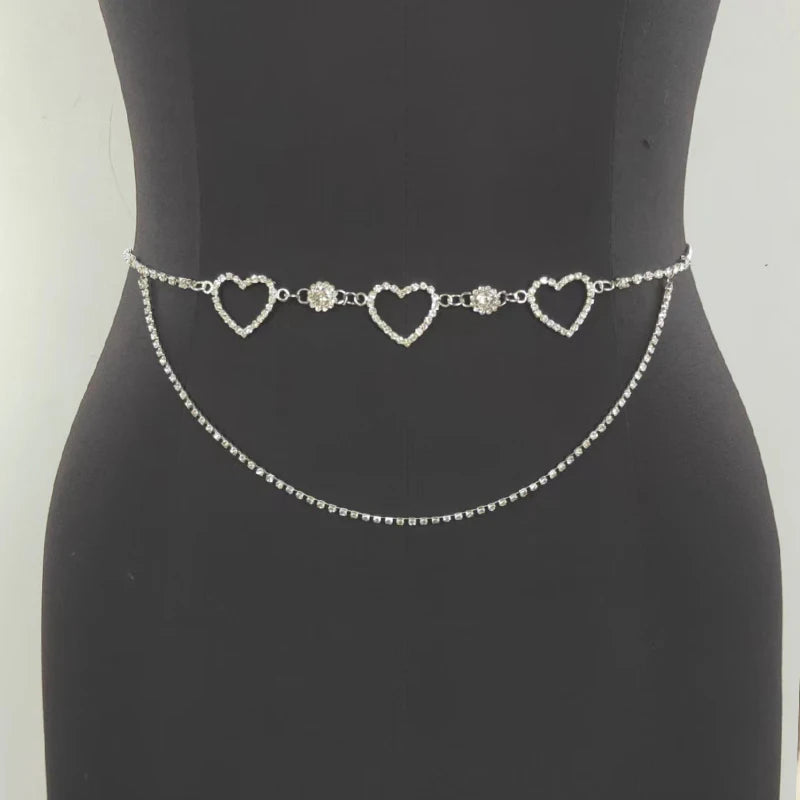Y2K Flower Heart Waist Chain Vintage Rhinestone Sexy Body Accessories 90s