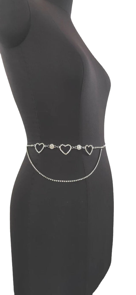 Y2K Flower Heart Waist Chain Vintage Rhinestone Sexy Body Accessories 90s