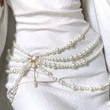 Y2K Multilayer Pearl Waist Chain Retro Character Party Accessorie