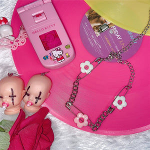 Y2K Flower Choker Necklace Pink Accessories Harajuku Vintage Charms 90s Gift