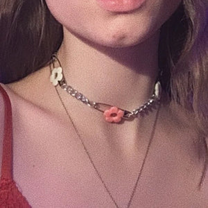 Y2K Flower Choker Necklace Pink Accessories Harajuku Vintage Charms 90s Gift
