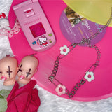 Y2K Flower Choker Necklace Pink Accessories Harajuku Vintage Charms 90s Gift