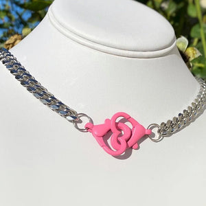 Y2K Pink Heart Buckle Choker Necklace Vintage Punk Harajuku Charms 90s