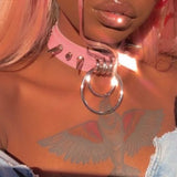 Y2K Leather Spiked Geometric Necklace Egirl Harajuku