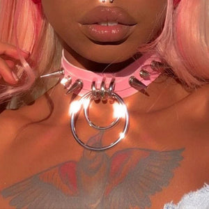 Y2K Leather Spiked Geometric Necklace Egirl Harajuku