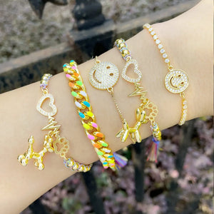 Y2K Puppy Charm Knot Rope Bracelet Love Heart Bangle