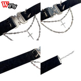 Y2K Metal Punk Rivet Choker Necklace Gothic Women Girls PU Leather
