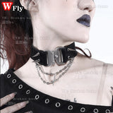 Y2K Metal Punk Rivet Choker Necklace Gothic Women Girls PU Leather
