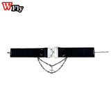 Y2K Metal Punk Rivet Choker Necklace Gothic Women Girls PU Leather