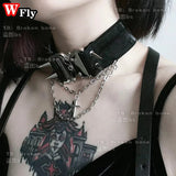 Y2K Metal Punk Rivet Choker Necklace Gothic Women Girls PU Leather