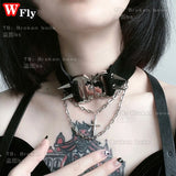 Y2K Metal Punk Rivet Choker Necklace Gothic Women Girls PU Leather