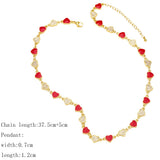 Y2K Enamel Heart Chain Necklace CZ 18K Plated Choker Romantic Jewelry