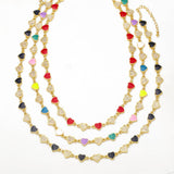Y2K Enamel Heart Chain Necklace CZ 18K Plated Choker Romantic Jewelry