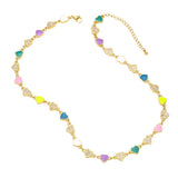 Y2K Enamel Heart Chain Necklace CZ 18K Plated Choker Romantic Jewelry