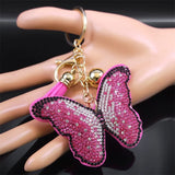 Y2K Pink Butterfly Keychain Rhinestone Metal Jewelry Lady Bag Car Accessories