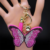 Y2K Pink Butterfly Keychain Rhinestone Metal Jewelry Lady Bag Car Accessories