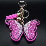 Y2K Pink Butterfly Keychain Rhinestone Metal Jewelry Lady Bag Car Accessories