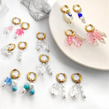 Y2K Pink Crystal Beads Pearl Hoop Earring Sweet Flower Circle Jewelry