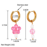 Y2K Pink Crystal Beads Pearl Hoop Earring Sweet Flower Circle Jewelry