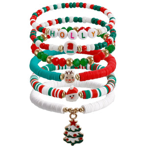 Y2K Polymer Clay Bracelet Set Christmas Jewelry