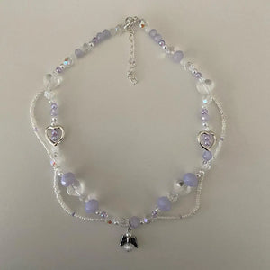 Y2K Purple & Angel Beaded Necklace Pearls Choker Glass Jewelry