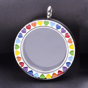 Y2K Rainbow Heart Memory Photo Locket Pendant DIY Necklace