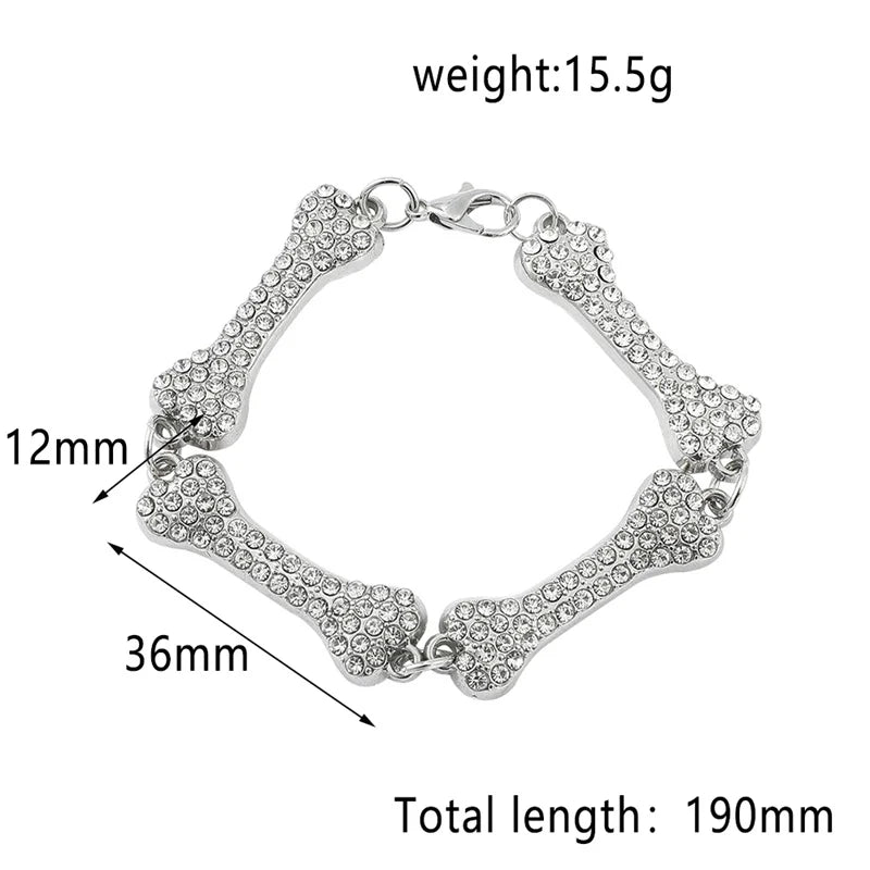 Y2K Skull Dog Bone Rhinestone Necklace Short Chain Women Accessories