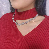 Y2K Skull Dog Bone Rhinestone Necklace Short Chain Women Accessories
