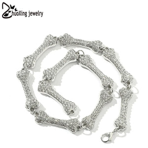 Y2K Skull Dog Bone Rhinestone Necklace Short Chain Women Accessories