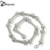 Y2K Skull Dog Bone Rhinestone Necklace Short Chain Women Accessories