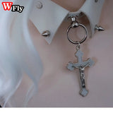 Gothic Punk Spice Girl Collar Necklace with Cross Pendant